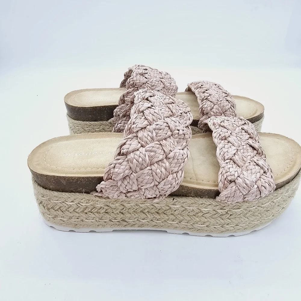 Madden Girl Blush Braided Raffia Pretty Espadrille Open Toe Platform Sandals